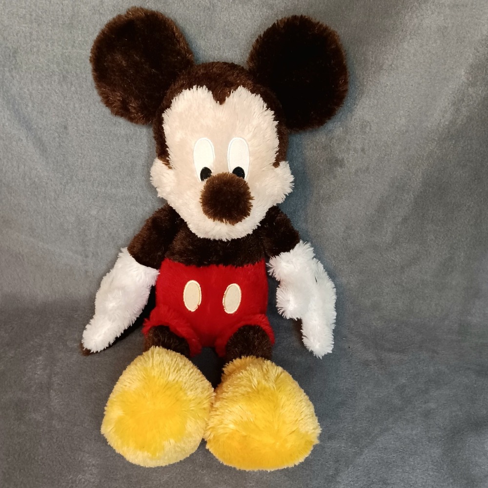 Disney Parks Mickey Mouse Plush Shaggy Brown Fuzzy Stuffed Animal Toy 18 inch